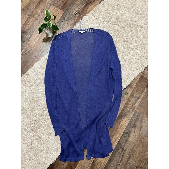 J.Jill Small Purple Open Front Linen Blend Sheer Longline Slit Cardigan Sweater - Picture 1 of 5
